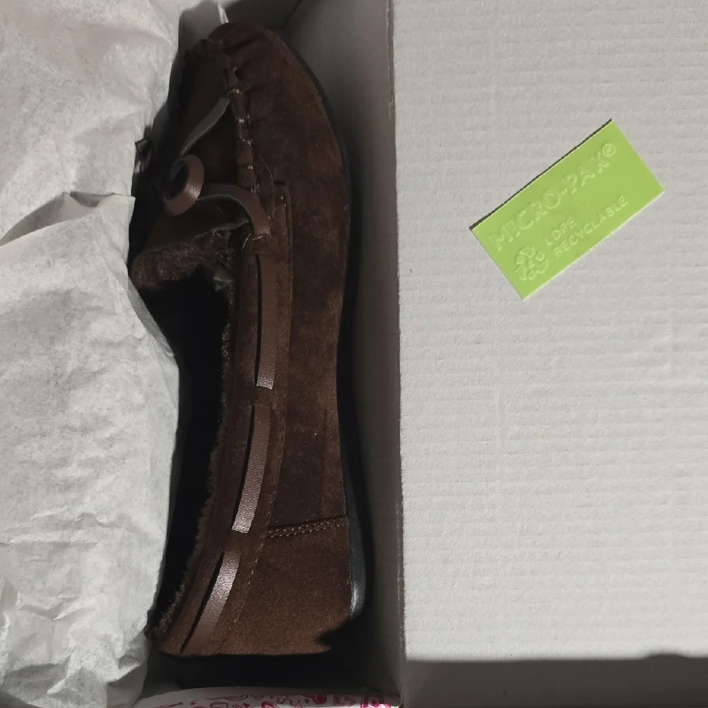 Brown Suede Moccasin Slipper with Bow